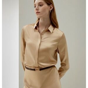 Lilysilk Button Down Shirt Mulberry Light Camel M minimalist career preppy
